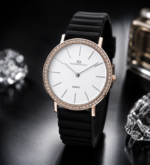 Oceanaut Women's Ripple White Dial Quartz Watch with Black Rubber Strap – 44mm | Square Case