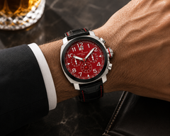 Christian Van Sant Grand Python – Red Dial Men's Quartz Chronograph Watch with 45mm Stainless Steel Case, Silver Bracelet, Rotating Bezel & Date Display