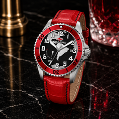 Seapro Voyager – Black Dial Men's Quartz Dive Watch with 42mm Stainless Steel Case, Red Leather Strap & 200M Water Resistance