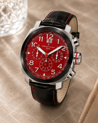 Christian Van Sant Grand Python – Red Dial Men's Quartz Chronograph Watch with 45mm Stainless Steel Case, Silver Bracelet, Rotating Bezel & Date Display