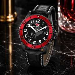 Seapro Voyager – Blue Dial Men's Quartz Dive Watch with 42mm Stainless Steel Case, Red Leather Strap & 200M Water Resistance