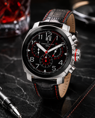 Christian Van Sant Grand Python – Black Dial Men's Quartz Chronograph Watch with 48mm Stainless Steel Case, Leather Strap & 100M Water Resistance