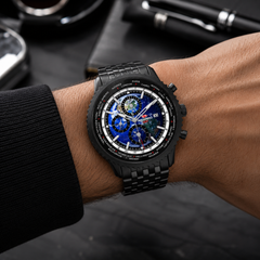 Seapro Meridian World Timer GMT – Blue Dial Men's Quartz Watch with 47mm Stainless Steel Case, Blue Rubber Strap, GMT, Alarm & 100M Water Resistance