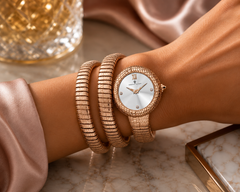 Christian Van Sant Naga – White Dial Women's Elegant Quartz Watch with 28mm Stainless Steel Case, Rose Gold Bracelet & Mineral Crystal