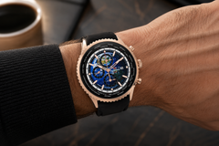 Seapro Meridian World Timer GMT – Blue Dial Men's Quartz Watch with 47mm Stainless Steel Case, Black Rubber Strap, 100M Water Resistance & Alarm
