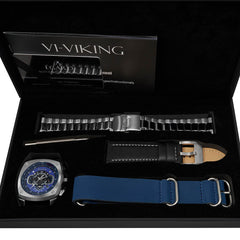 Egard V1-Viking Aqua – Swiss Chronograph Men's Watch with Silver PVD Steel Case, Sapphire Crystal & 3 Interchangeable Straps