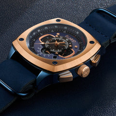Egard V1-Viking Suri – Deep Navy Blue Swiss Chronograph Men's Watch with PVD Steel Case, Sapphire Crystal & 3 Strap Collection