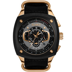 Egard V1-Viking Unico – Swiss Assembled Black Chronograph Men's Watch with PVD Steel Case, Sapphire Crystal & 3 Strap Set