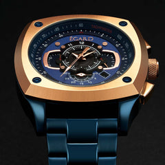 Egard V1-Viking Suri – Deep Navy Blue Swiss Chronograph Men's Watch with PVD Steel Case, Sapphire Crystal & 3 Strap Collection