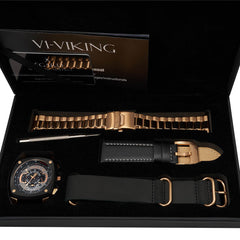 Egard V1-Viking Unico – Swiss Assembled Black Chronograph Men's Watch with PVD Steel Case, Sapphire Crystal & 3 Strap Set