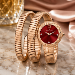Christian Van Sant Naga – Red Dial Women's Quartz Dress Watch with 28mm Stainless Steel Case, Rose Gold Bracelet & Mineral Crystal