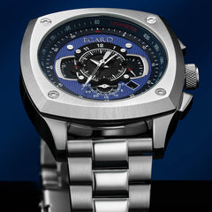 Egard V1-Viking Aqua – Swiss Chronograph Men's Watch with Silver PVD Steel Case, Sapphire Crystal & 3 Interchangeable Straps