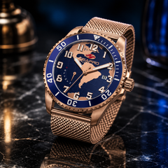 Seapro Voyager – Blue Dial Men's Quartz GMT Travel Watch with 47mm Stainless Steel Case, Rose Gold Bracelet & 100M Water Resistance