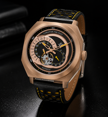 Christian Van Sant Men's Machina Black Dial Quartz Watch with Rose Gold Stainless Steel Bracelet – 28mm