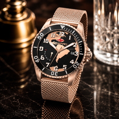 Seapro Voyager – Black Dial Men's Quartz Dive Watch with 42mm Stainless Steel Case, Rose Gold Bracelet & 200M Water Resistance