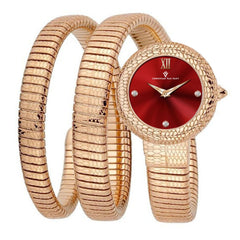 Christian Van Sant Naga – Red Dial Women's Quartz Dress Watch with 28mm Stainless Steel Case, Rose Gold Bracelet & Mineral Crystal