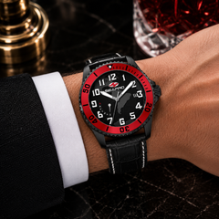 Seapro Voyager – Blue Dial Men's Quartz Dive Watch with 42mm Stainless Steel Case, Red Leather Strap & 200M Water Resistance