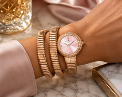 Christian Van Sant Naga – Pink Dial Women's Quartz Luxury Watch with 28mm Stainless Steel Case, Rose Gold Bracelet & Mineral Crystal