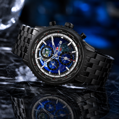 Seapro Meridian World Timer GMT – Blue Dial Men's Quartz Watch with 47mm Stainless Steel Case, Blue Rubber Strap, GMT, Alarm & 100M Water Resistance