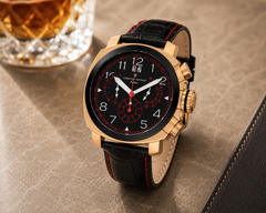 Christian Van Sant Grand Python – Black Dial Men's Quartz Chronograph Luxury Watch with 48mm Stainless Steel Case, Black Leather Strap & 100M Water Resistance