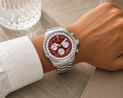 Oceanaut Flight – Red Dial Men's Quartz Statement Watch with 46mm Stainless Steel Case, Silver Bracelet & 100M Water Resistance