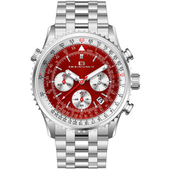 Oceanaut Flight – Red Dial Men's Quartz Statement Watch with 46mm Stainless Steel Case, Silver Bracelet & 100M Water Resistance