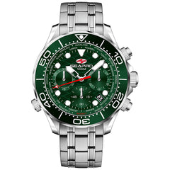 Seapro Men's Mondial Timer Black Dial Quartz Watch with Red Leather Strap – 42mm | 200M Water Resistant