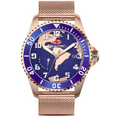 Seapro Voyager – Blue Dial Men's Quartz GMT Travel Watch with 47mm Stainless Steel Case, Rose Gold Bracelet & 100M Water Resistance