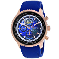 Seapro Meridian World Timer GMT – Blue Dial Men's Quartz Travel Watch with 47mm Stainless Steel Case, Black Rubber Strap, GMT & 100M Water Resistance
