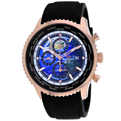 Seapro Meridian World Timer GMT – Blue Dial Men's Quartz Watch with 47mm Stainless Steel Case, Black Rubber Strap, 100M Water Resistance & Alarm