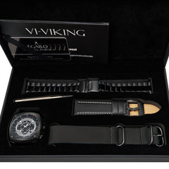 Egard V1-Viking Stealth – Black Swiss Chronograph Men's Watch with PVD Stainless Steel Case, Sapphire Crystal & 3 Strap Set