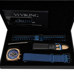 Egard V1-Viking Suri – Deep Navy Blue Swiss Chronograph Men's Watch with PVD Steel Case, Sapphire Crystal & 3 Strap Collection