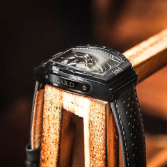 Patriot Stealth – All Black Swiss Timepiece with 316L Steel Case, Miyota Dual Time Movement & Leather Strap