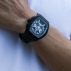 Patriot Stealth – All Black Swiss Timepiece with 316L Steel Case, Miyota Dual Time Movement & Leather Strap