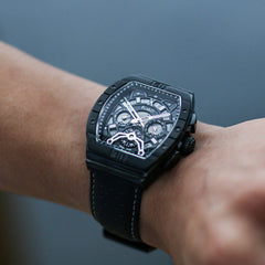 Patriot Stealth – All Black Swiss Timepiece with 316L Steel Case, Miyota Dual Time Movement & Leather Strap