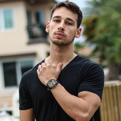 Egard Patriot Racer – Sport Inspired Black Men's Watch with 316L Stainless Steel Case, Miyota Dual Time Movement & K1 Crystal