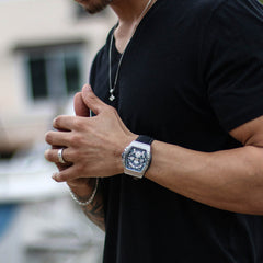 Patriot Steelmaker – Silver & Black Swiss Men's Watch with 316L Stainless Steel Case, K1 Crystal & Miyota Dual Time Movement